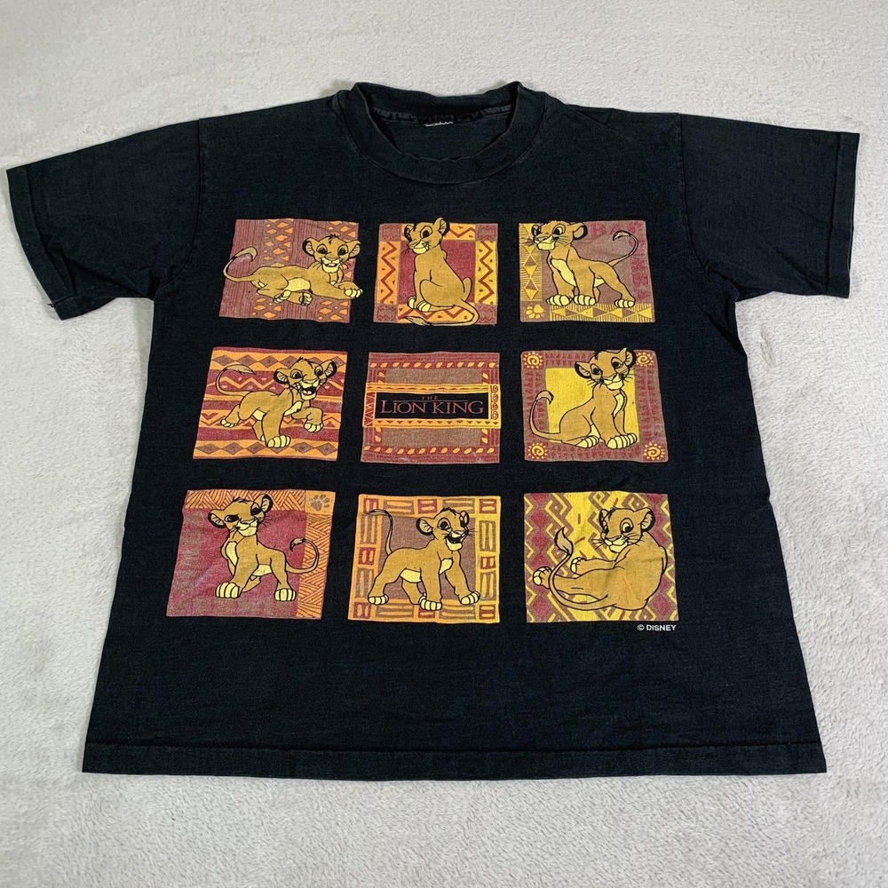 Vintage Disney Lion King Shirt Mens Large Black Simba Grid Cartoon 1994 Promo